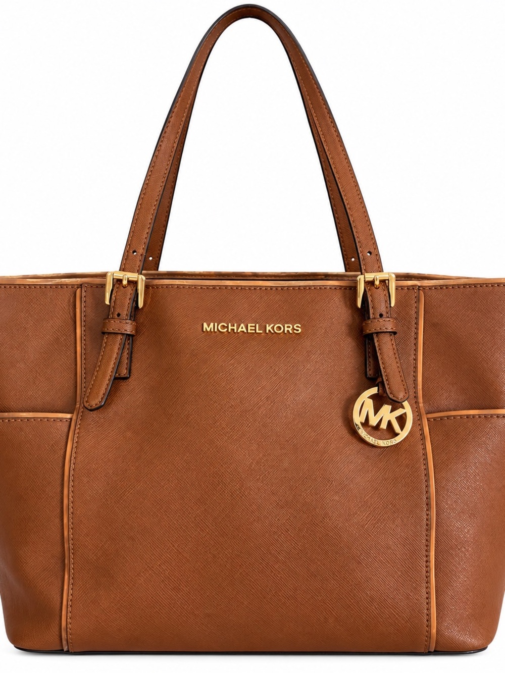 Michael Kors Brown Saffiano Leather Tote Bag Gold Hardware
